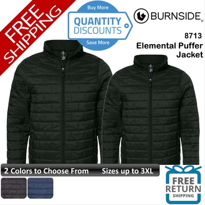   Burnside Men Elemental Puffer Jacket Full Zip Zippered Pockets Up To 3XL 8713