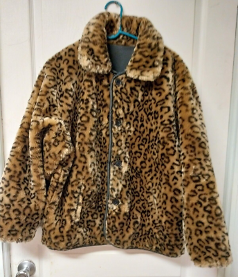 White Stag Women's REVERSIBLE Faux Fur Leopard Coat Jacket Size