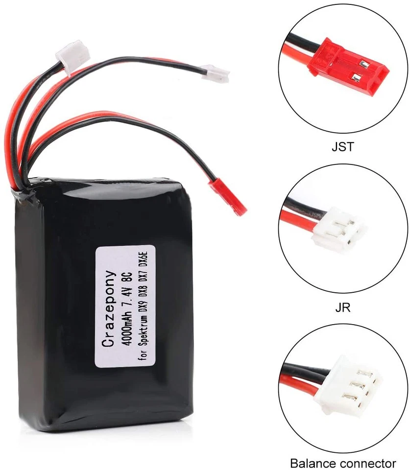 8 x 7,4V 4000mAh 2S Lipo Batterie JST JR-Stecker Balancer Anschluss für Spektrum - Bild 4 von 4