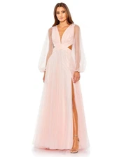 NWT Mac Duggal Blush Gown Lace Up Back Long Sleeve Cutout Size 2 #70174 (50662)