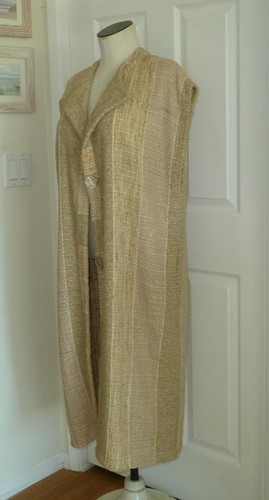 OOAK Art to Wear Vtg 80s Hand Woven Abalone Buttons Duster Vest Pockets OS S M L - Picture 24 of 24
