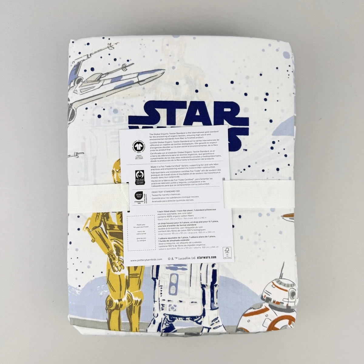Juego de sábanas Pottery Barn Kids Star Wars Droid DOBLE algodón orgánico ropa de cama nueva