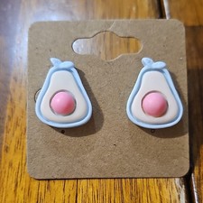 Pink Plastic Avocado Shape Stud Earrings Fruits & Vegetables Theme - Butterfly 