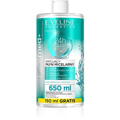 Eveline Facemed+ Mattierendes Mizellenfluid 3in1 - Normale und Mischhaut 650 ml