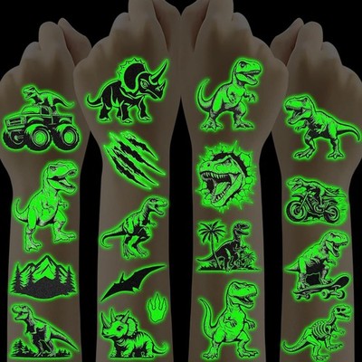Dino Tattoos für Kinder,10 Blätter Leucht Kindertattoos Hautfreundlich Set T