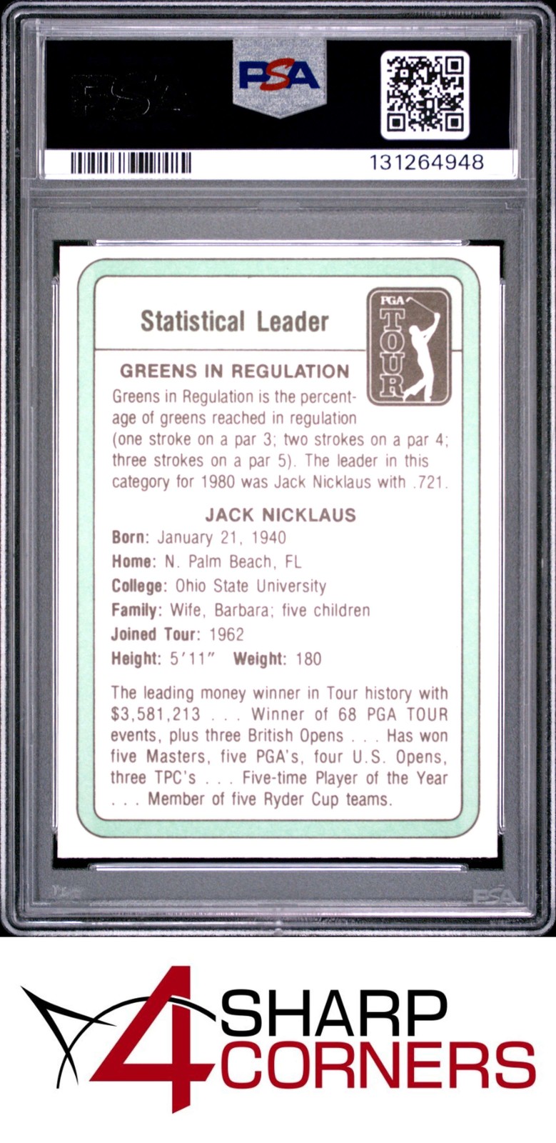 1981 DONRUSS GOLF JACK NICKLAUS RC HOF STATISTICAL LEADER PSA 10 view 2