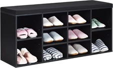 VASAGLE Shoe Bench LHS030W02 10-Compartment Storage Rack with Cushion