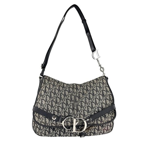 Christian Dior Trotter Canvas Leather Shoulder Bag Black Gray Pre-owned From Jap