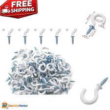 Versatile 3/4" Cup Hooks - 100 Pack of Vinyl Coated Ceiling Hooks in White