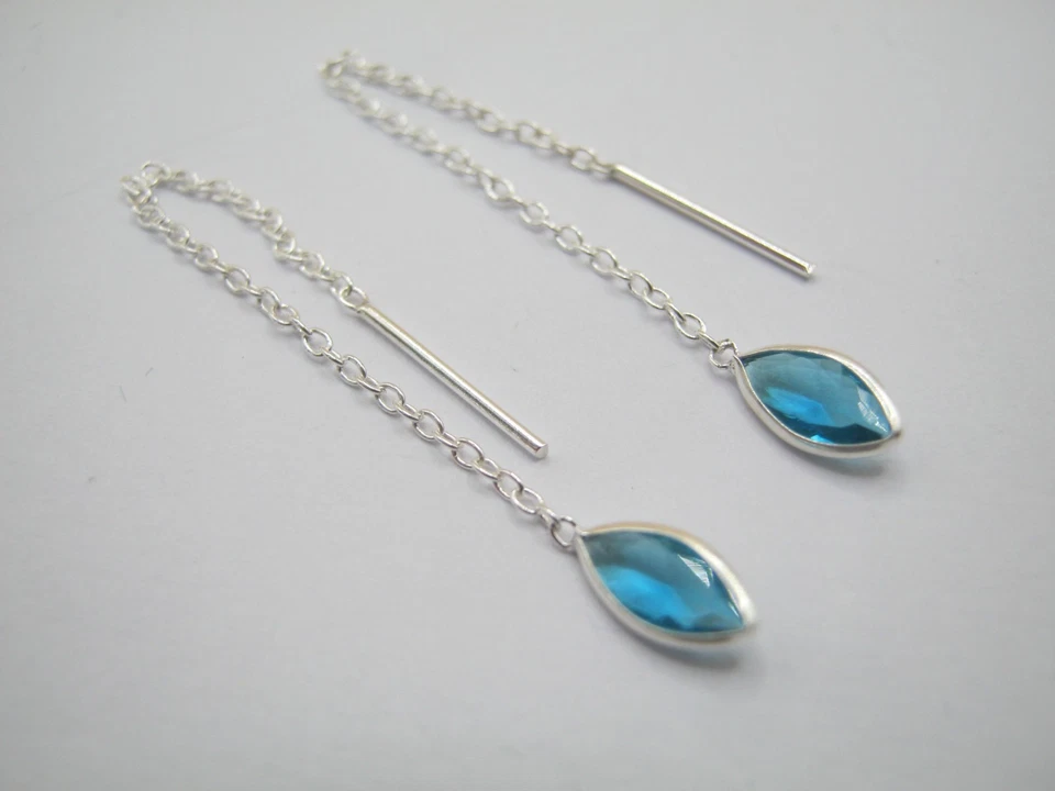 925 Solid Silver Threader Earrings Decorated With Diamond Shaped Simulated CZ - Image 2 of 4