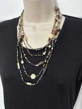 Women's Layered Brown Black Beaded Necklace BOHO Timeless Neutral Western Event