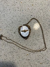 WWII US Army Air Corps Sweetheart Locket Necklace Mother of Pearl Heart - Gold??