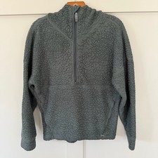PrAna Women's Half-Zip Sweatshirt Sherpa Fleece Blue Gray Pockets Hood Medium