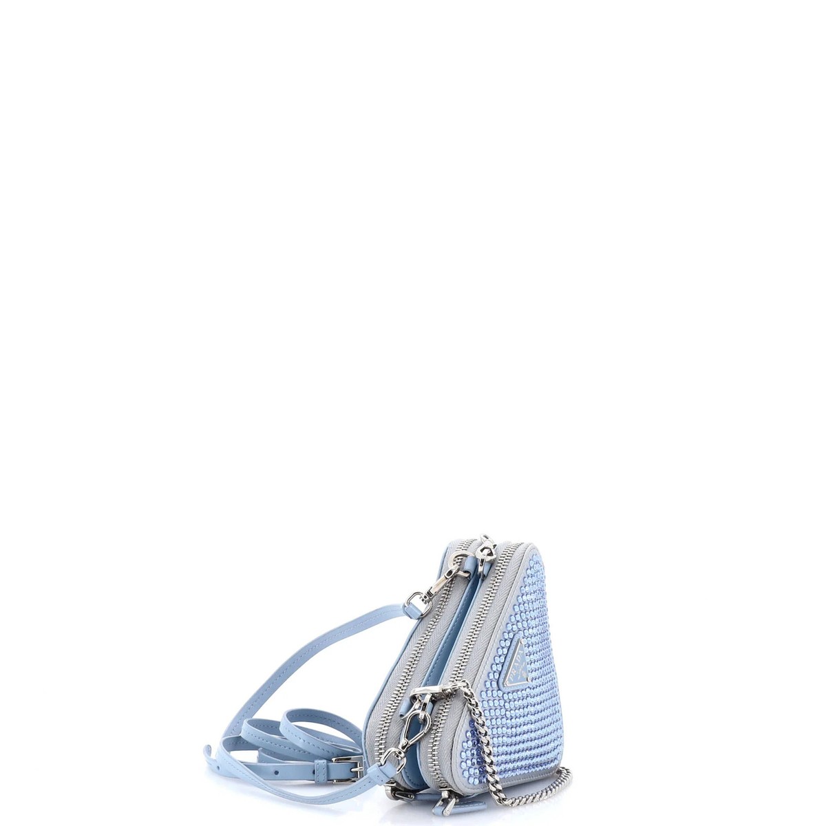 Prada Triangle Double Pouch Crossbody Crystal Embellished Satin