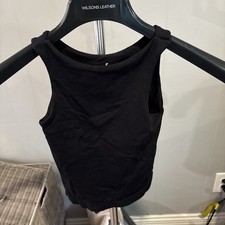 Free People Black Knit Scoop Neck Sleeveless Tank Top Logo with lining Slim S