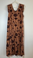 Simply Vera Vera Wang Linen Blend Dress XL Brown Floral Maxi Pockets Sleeveless