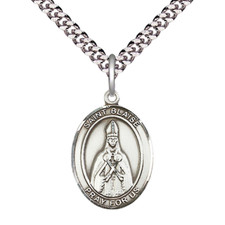 Medium Sterling Silver Saint Blaise Medal 24" Lobster Claw Chain Necklace w/ Box