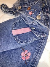 VTG Pink Embroidered Floral Osh Kosh Blue Jean Snap Up Overalls 12mo