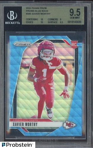 2024 Panini Blue Wave Prizm #399 Xavier Worthy RC Rookie 076/230 BGS 9.5