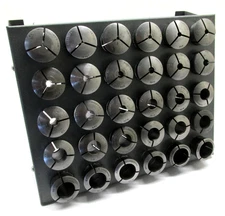 30 HARDINGE ASSORTED 5C ROUND COLLETS w/ RACK