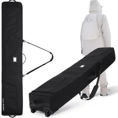 TeamObsidian Double Ski Bag 175cm Padded Water Resistant Wheeled Black