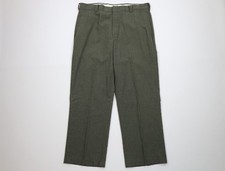 Vtg 60s Streetwear Mens 36x28 Chambray Wool Blend Wide Leg Chino Pants Green USA