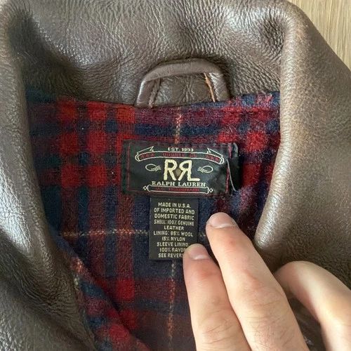 RRL Double RL Ralph Lauren Mens Leather Jacket Plaid Lined MEDIUM A-2 reference image 2