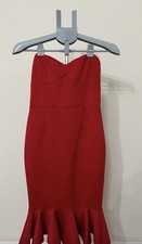 Red Strapless Sweetheart Neck Ruffle Bodycon Midi Party/Cocktail Dress