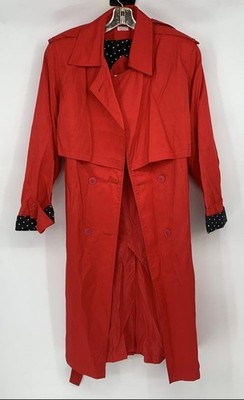 Worthington Womens Red Long Sleeve Belted Double Breasted Trench Coat Size 14P