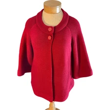 I.N. Studio Women's XL Red Knit Sweater Cotton Acrylic Button Detail Open Back