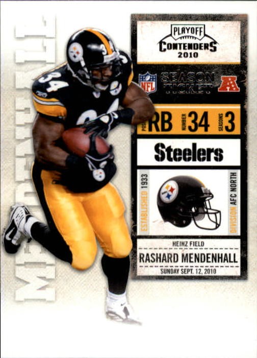 Rashard Mendenhall #78 Football Cards 2010 Playoff Contenders trading card — raw and PSA graded price guide