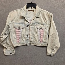 Vintage LA Gear Denim Jacket Acid Wash Cropped Pink Lattice 80s 90s Medium