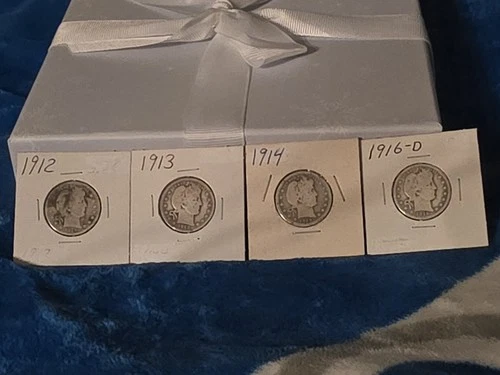 1916 D - Barber Silver 25C Quarter Lot w/ 1912 - 1913 - 1914-P x4 Total Coins