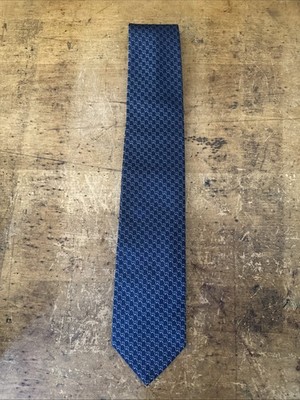 Gucci Silk Tie Navy Blue GG Monogram G Crest Logo Made In Italy