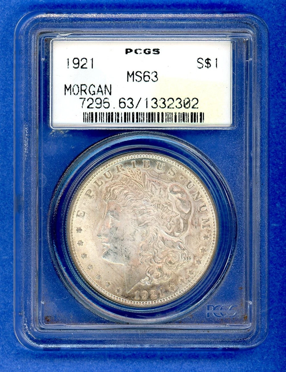 PCGS Certified MS 63 Graded 1921 Year Morgan US Dollars (1878-1921