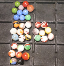 Mixed Lot Of 35 Vintage Marbles Assorted Colors, Patterns Designs