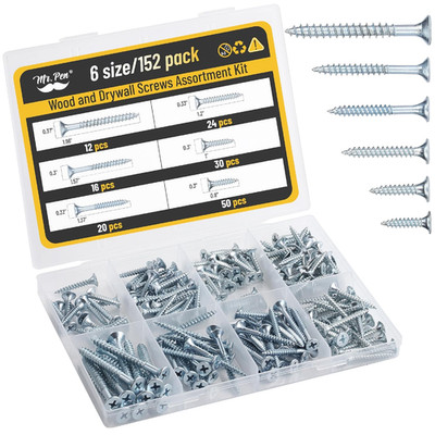 Wood Screws Assortment Kit, 152 Pcs, Phillips Flat Head, 6 Sizes