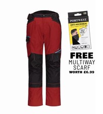 Portwest WX3 T701 Durable Stretch Work Trousers Deep Red with Free Kneepads