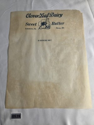   Vintage Clover Leaf Dairy Sweet Butter Wrapper Paper UNUSED Pottstown PA 8oz 