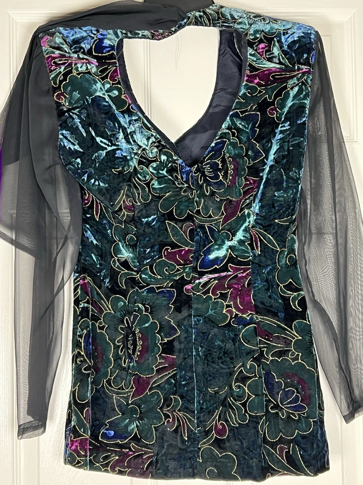 Rampage Años 90 Vintage Mujer Terciopelo Floral Botones Pequeño 63153 Foto 3 de 4