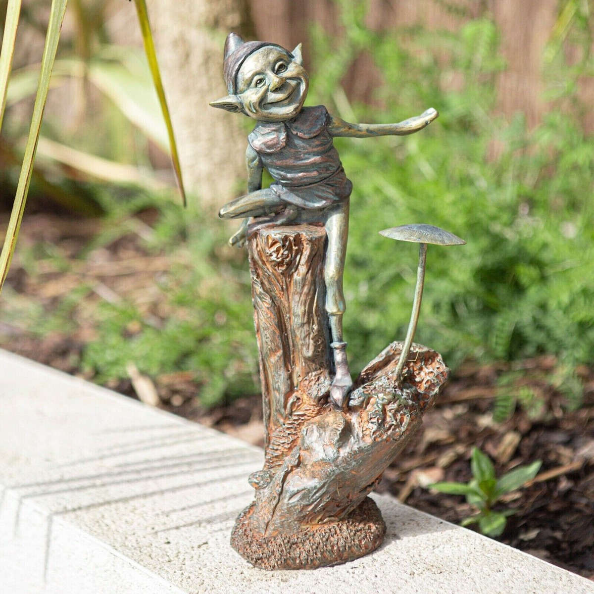 Bronze Effect Elf \u0026 Mushroom Garden Ornament Pixie Statue Fairy Figure Xmas  Gift 5017403117957| eBay