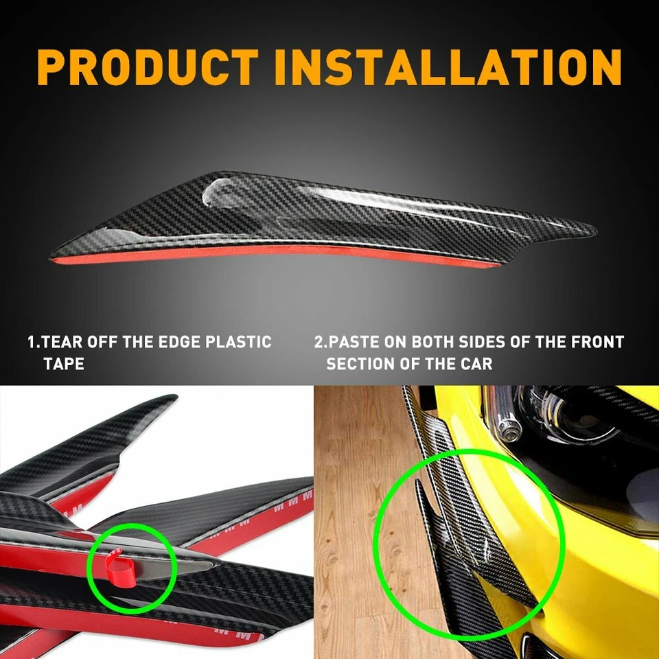 4x Carbon Fiber Car Bumper Fin Canard Splitter Diffuser Spoiler Lip Accessories — 第 3/4 张图片
