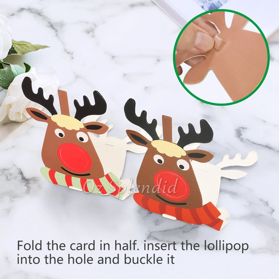 25-200pcs Christmas Elk Party Lollipop Lolly Sugar-loaf Paper Card Holder Xmas - image 3 of 4