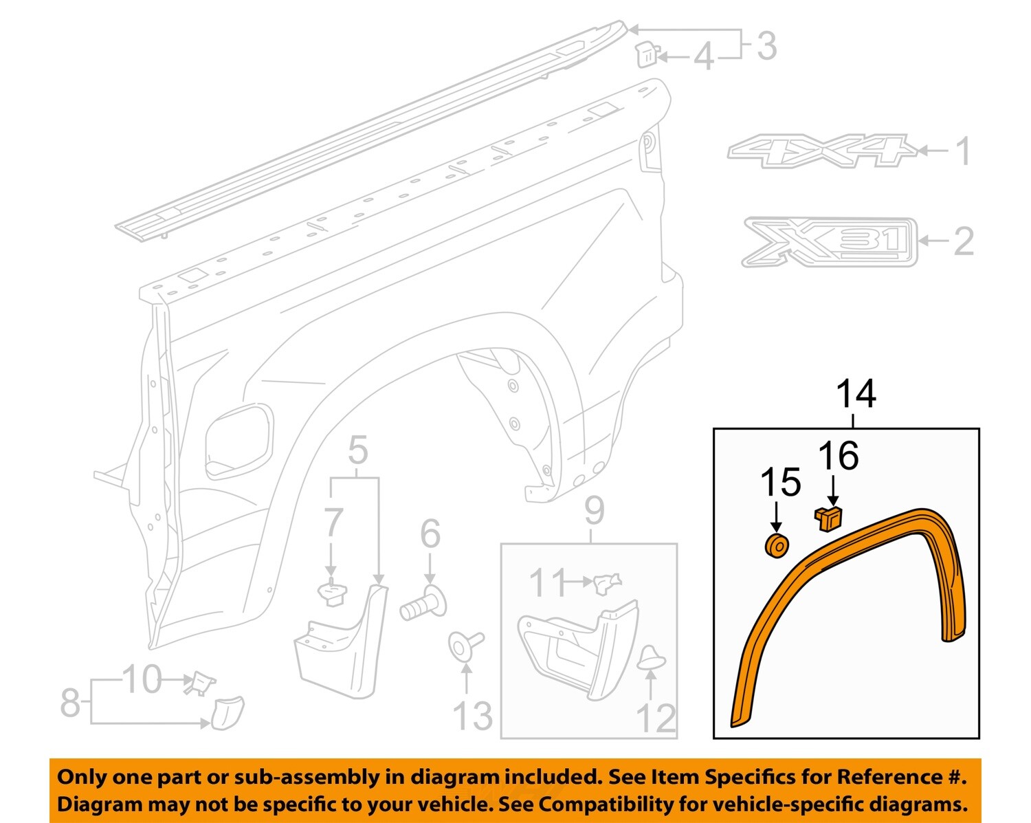 2019 GMC SIERRA PASSENGER SIDE REAR WHEEL OPENING MOLDING NEW GM  