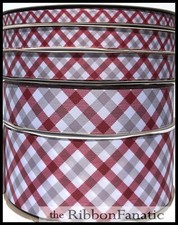 3yds Maroon Gray White Plaid Alabama 3/8" 5/8" 7/8" 1.5" or 3" Grosgrain Ribbon
