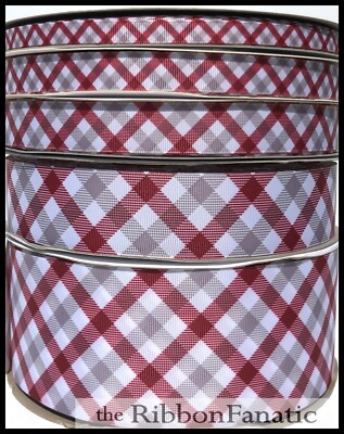 3yds Maroon Gray White Plaid Alabama 3/8'' 5/8'' 7/8'' 1.5'' or 3'' Grosgrain Ribbon
