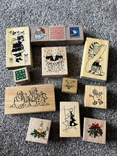 Wooden Card Making Stamps x13 Christmas Santa Snowman -Most or All New See Photo