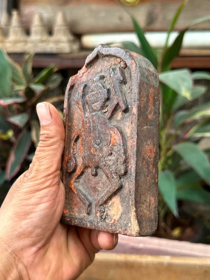 Antigua figura de madera tallada a mano del dios hindú Ganesha de 1700 de 5 x 4" Foto 4 de 4