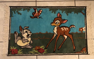 Rare Disney Bambi Thumper Rug with Fringe 38”x21” Very Nice