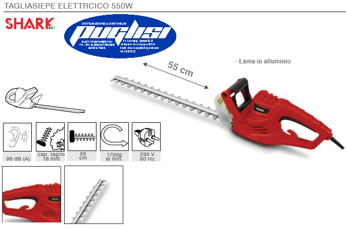 TAGLIAERBA TAGLIASIEPI TAGLIASIEPE TOSASIEPE ELETTRICO 550 WATT LAMA 55 CM.